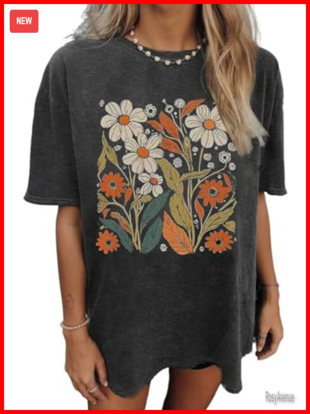 Oversized Floral Graphic Tee Nashville Music Short Sleeve Summer Casual Beach